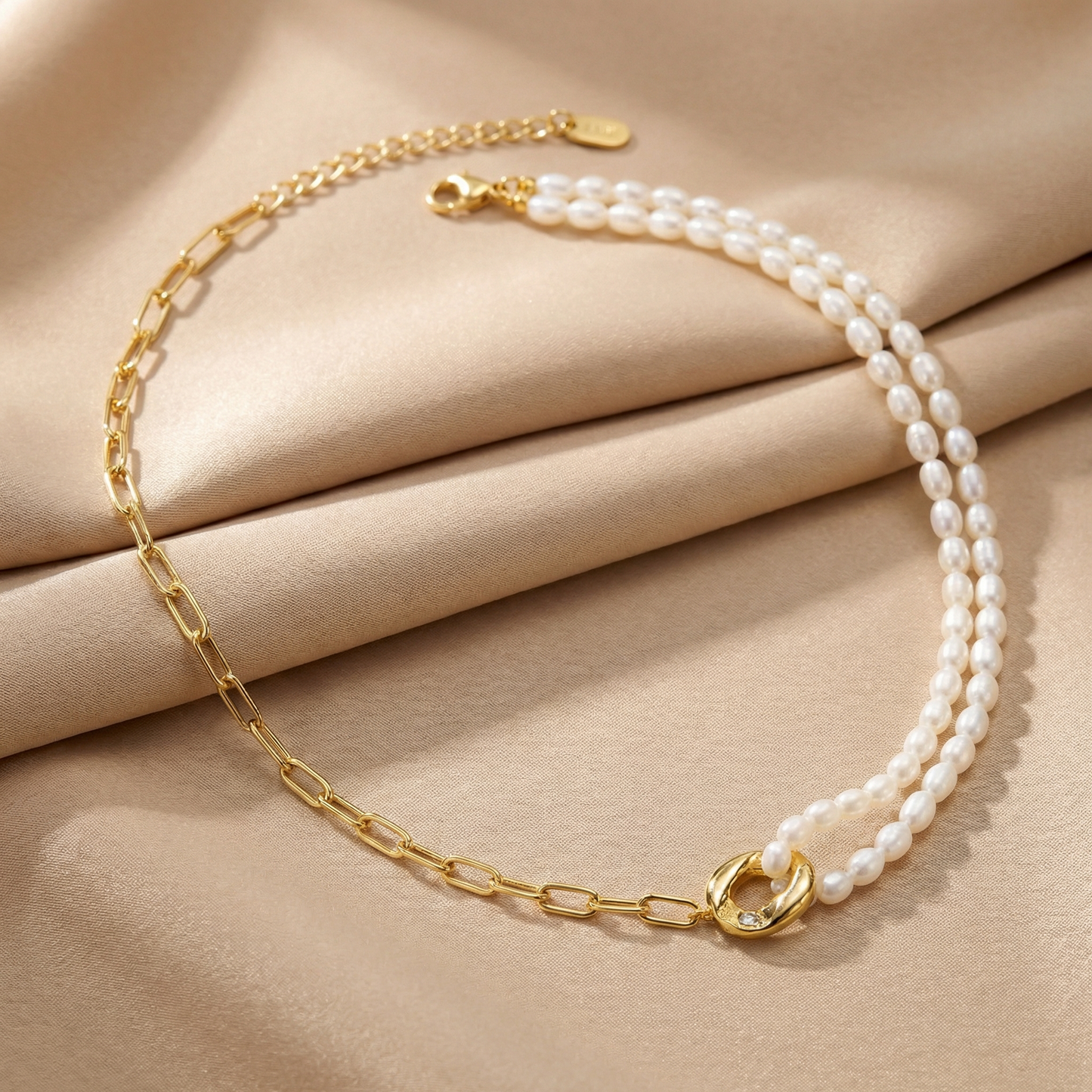 Gold Pearl Chain Necklace | Gold Chain Necklace with Pearl Detail | Elegant Statement Jewelry