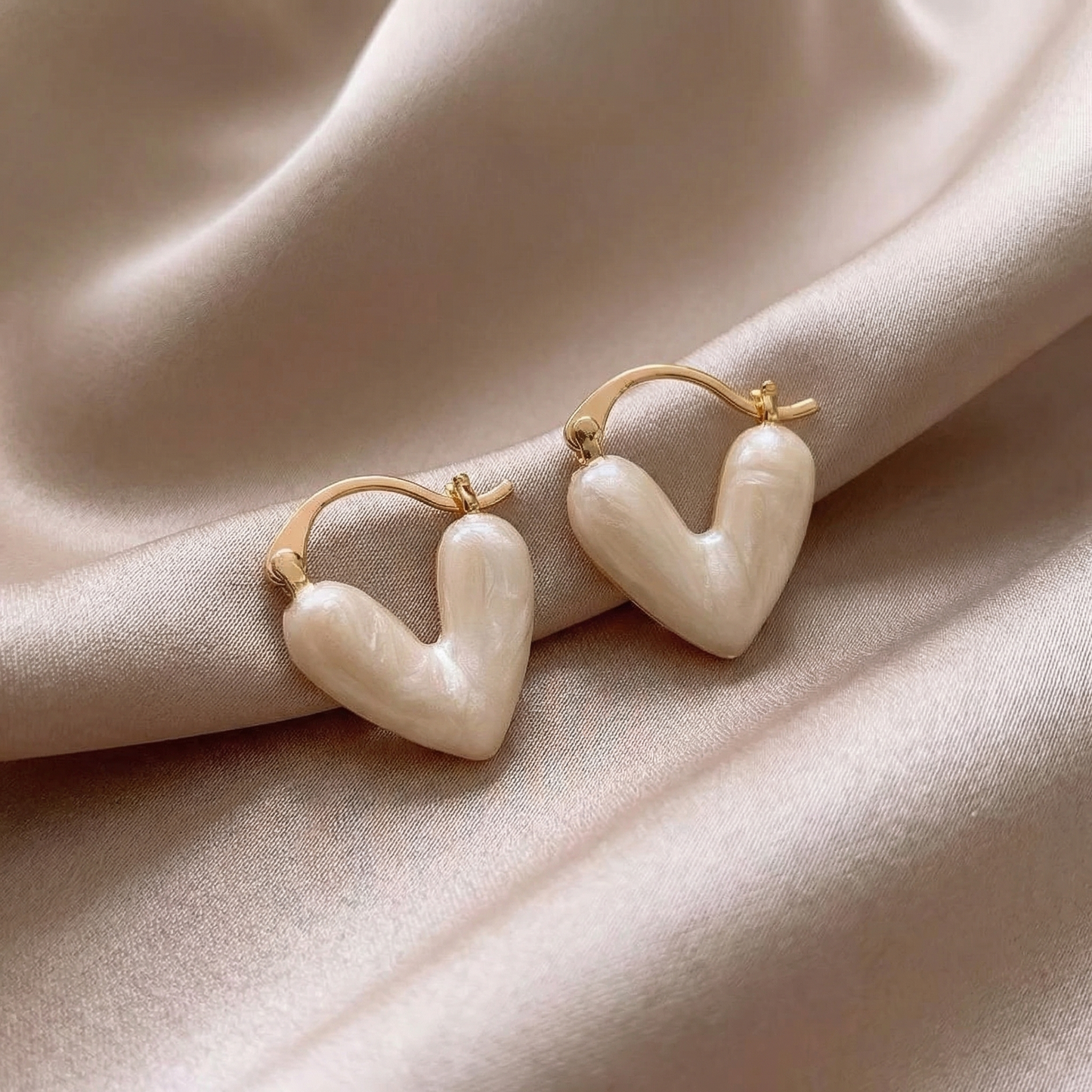 Luxury Heart Pearl Drop Earrings in Gold | Elegant Sculpted Love Statement Jewellery