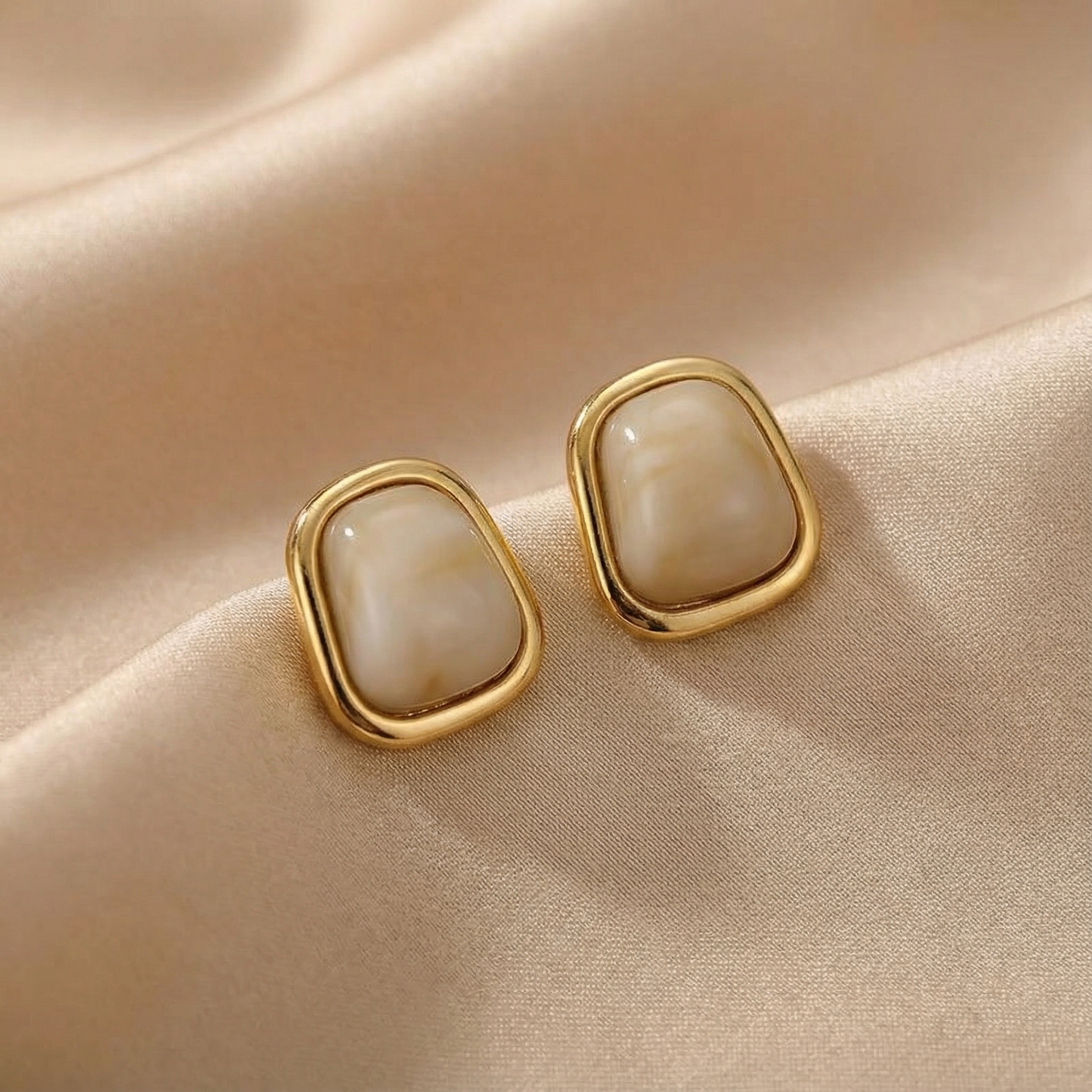 Sculptural Stone Earrings | Organic Shape Design | Gold Finish | Elegant Women’s Statement Jewelry