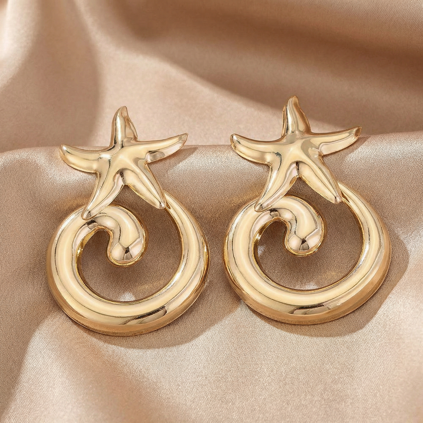 Starfish Spiral Statement Earrings in Gold | Ocean-Inspired Sculptural Design