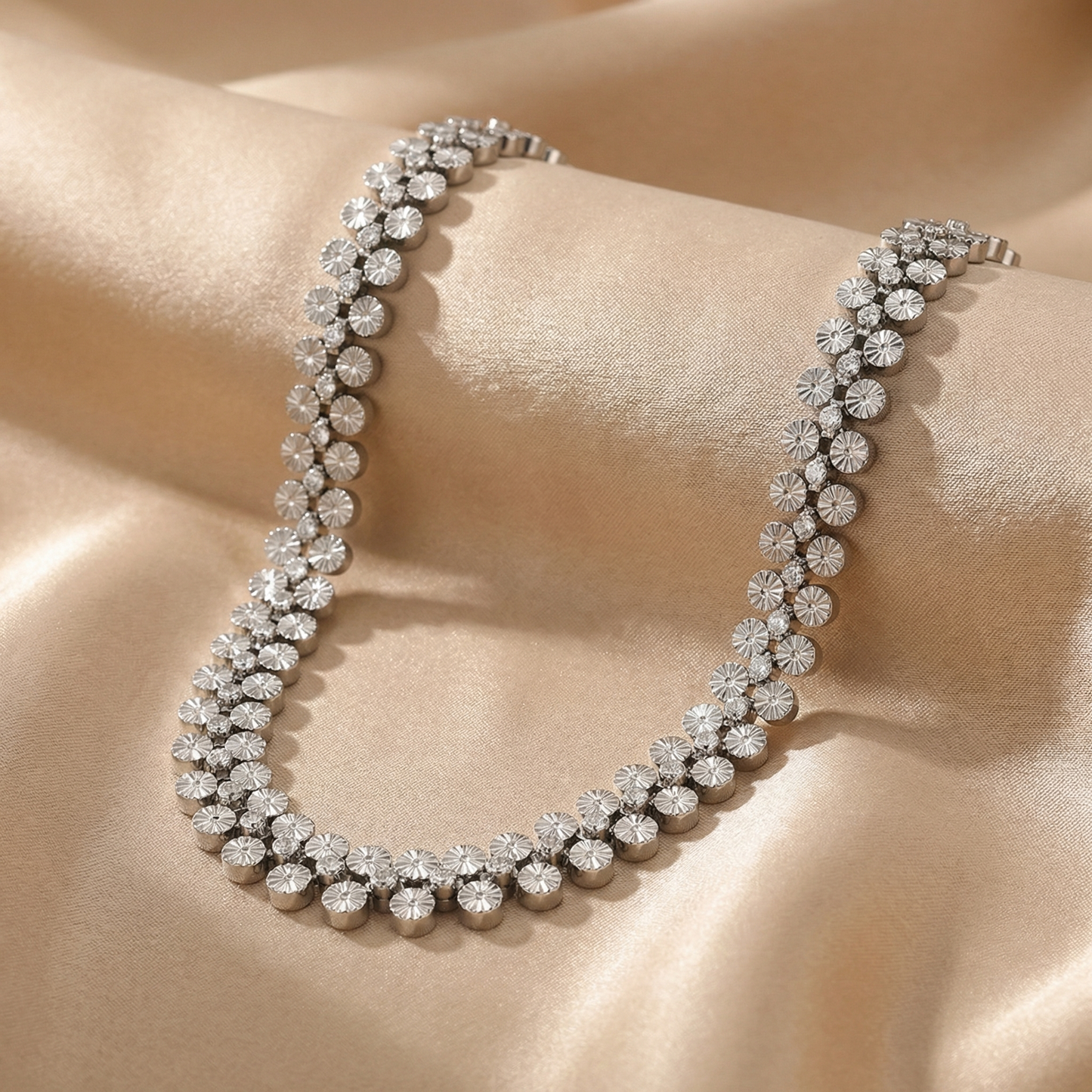 Floral Disc Necklace in Gold & Silver | Elegant Textured Design