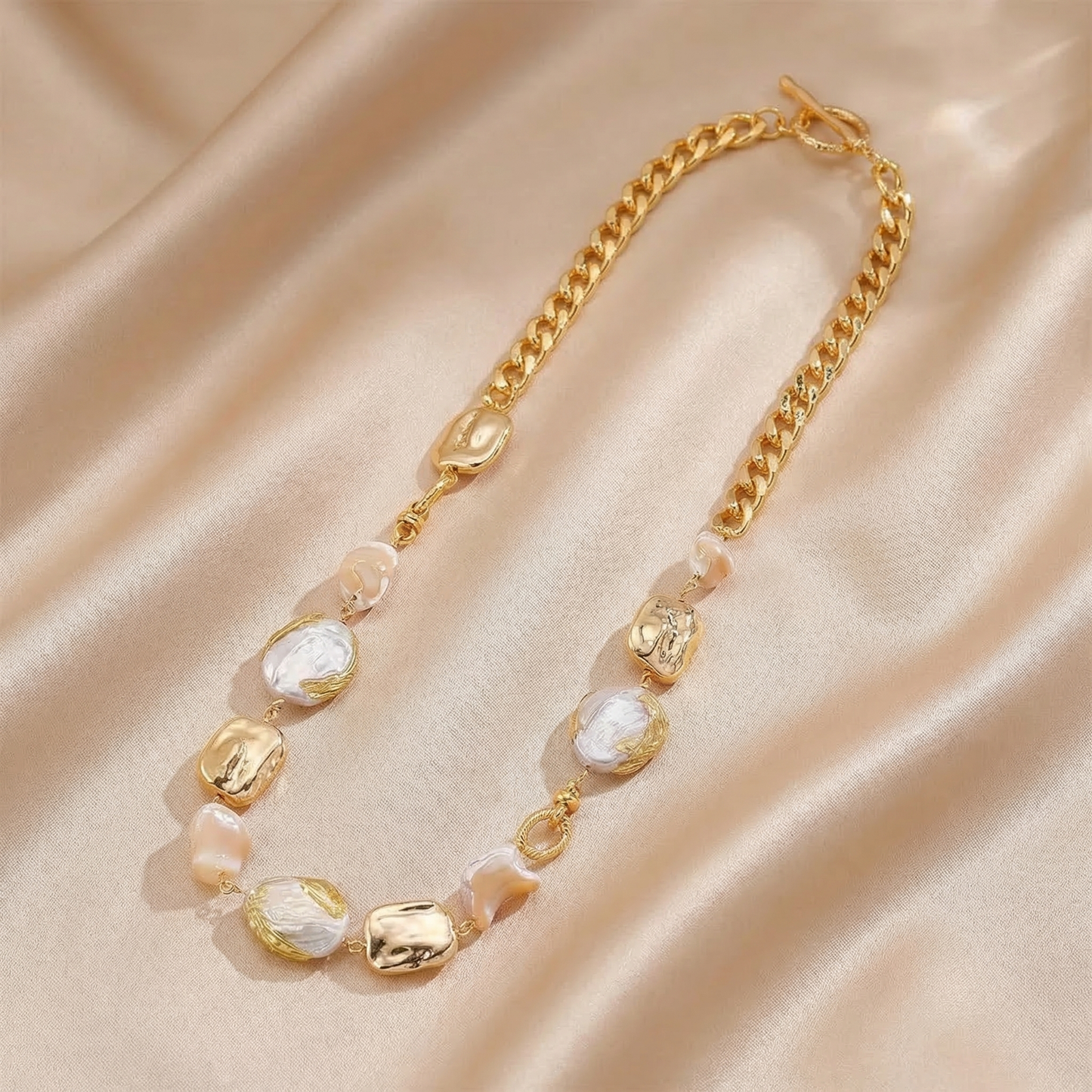 Luxury Organic Pearl Gold Necklace | Elegant Natural Stone Statement Jewellery