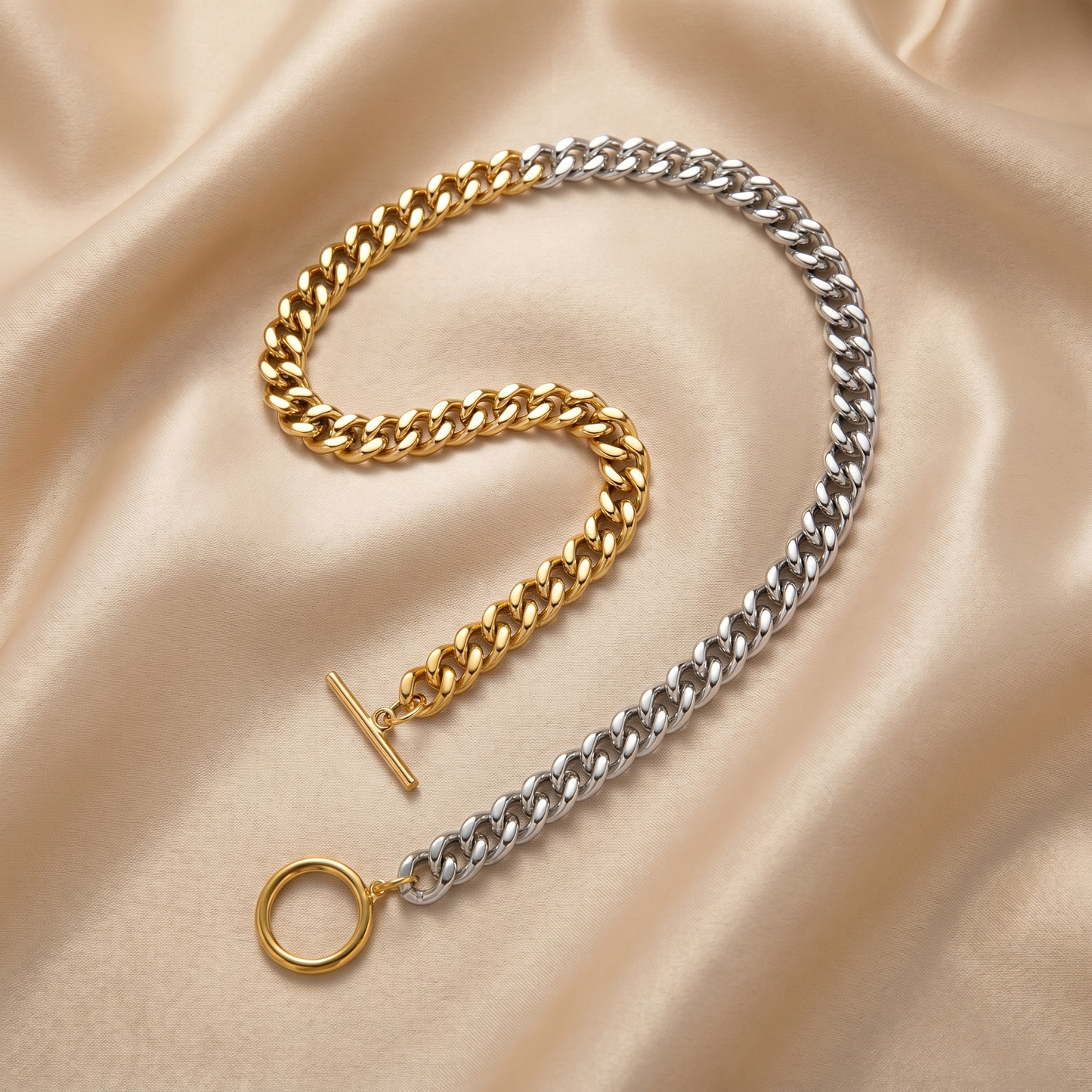 Two-Tone Chain Necklace in Gold & Silver | Bold Link Statement Design