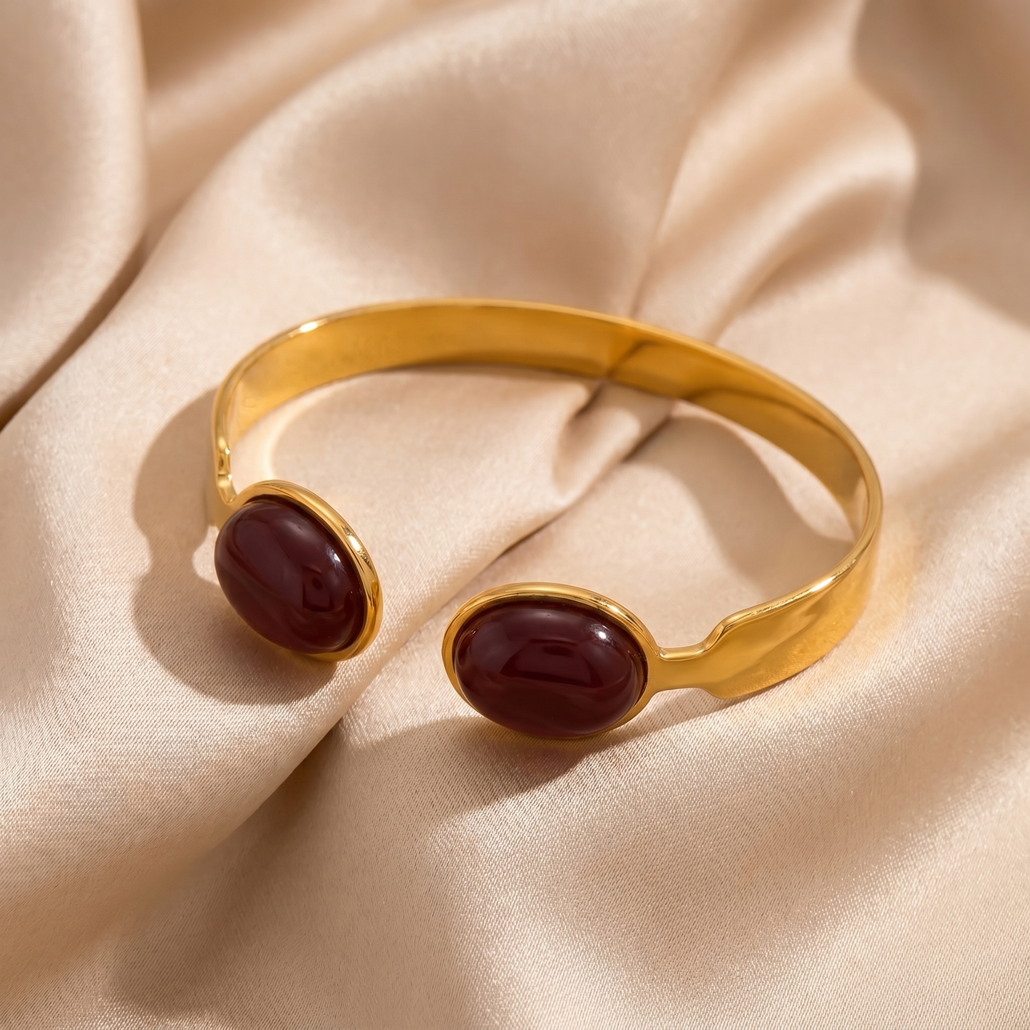Bold Stone Cuff Bracelet in Gold | Statement Open Bangle Design