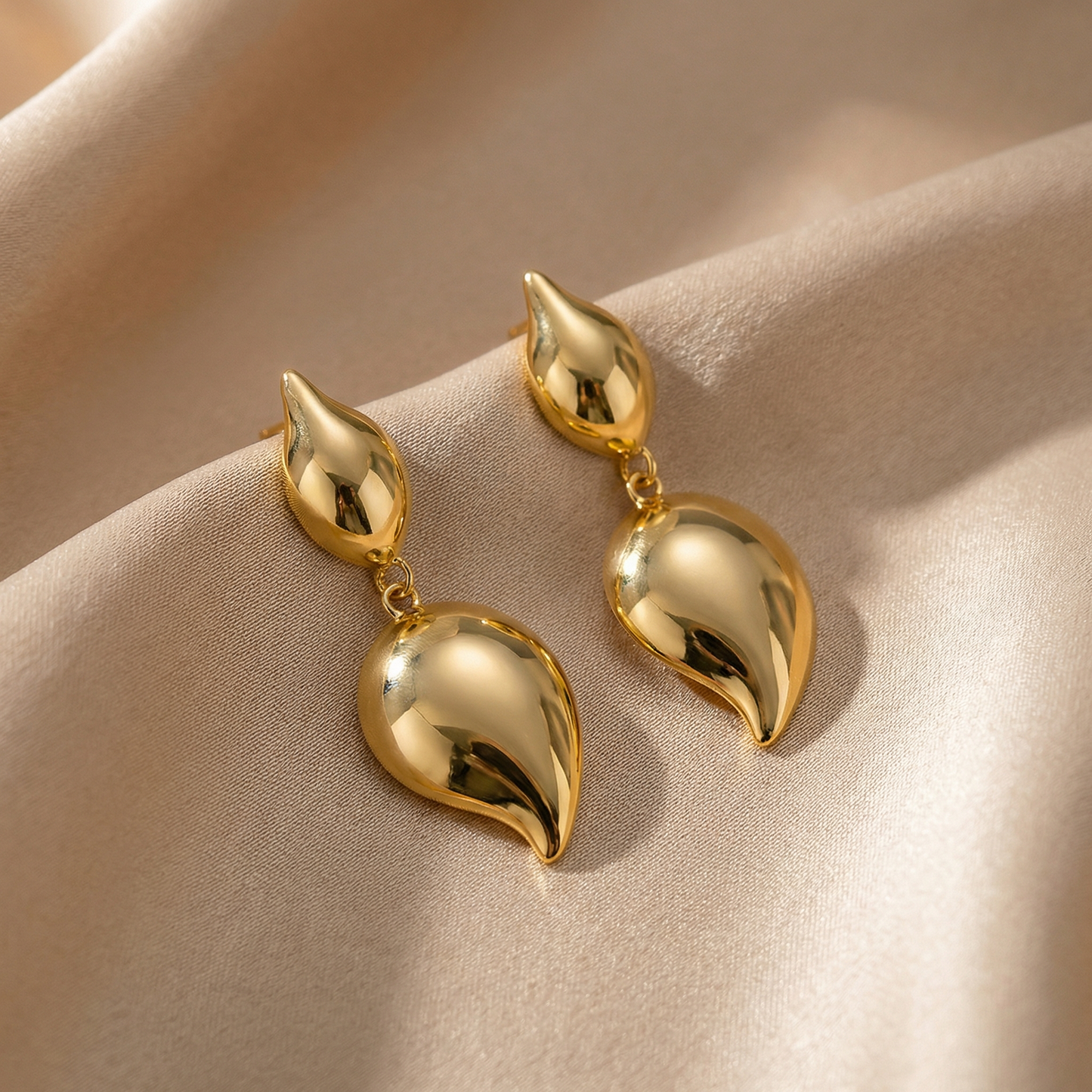 Sculptural Gold Drop Earrings | Polished Teardrop Design Statement Earrings | Modern Elegant Jewelry