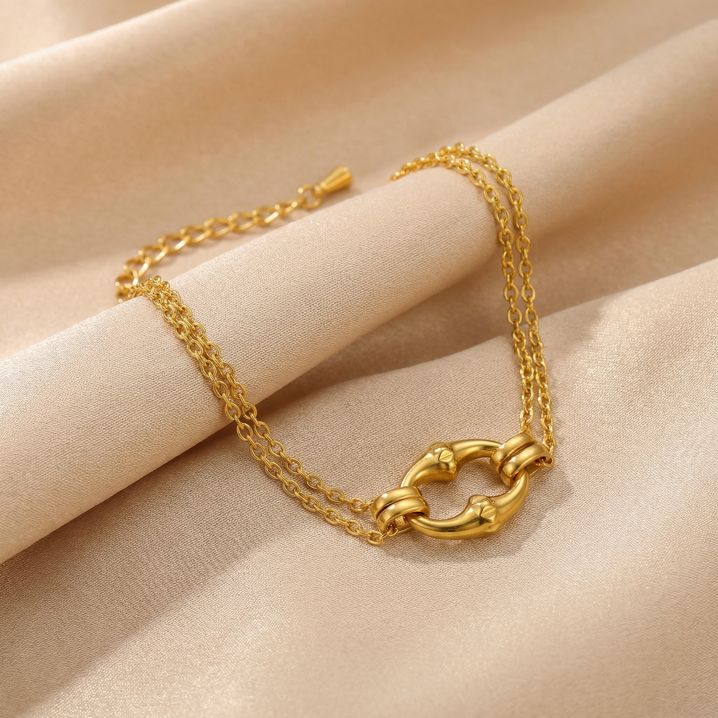 Minimalist Gold Double Chain Bracelet with Oval Link Charm | Elegant Layered Bracelet for Everyday Style