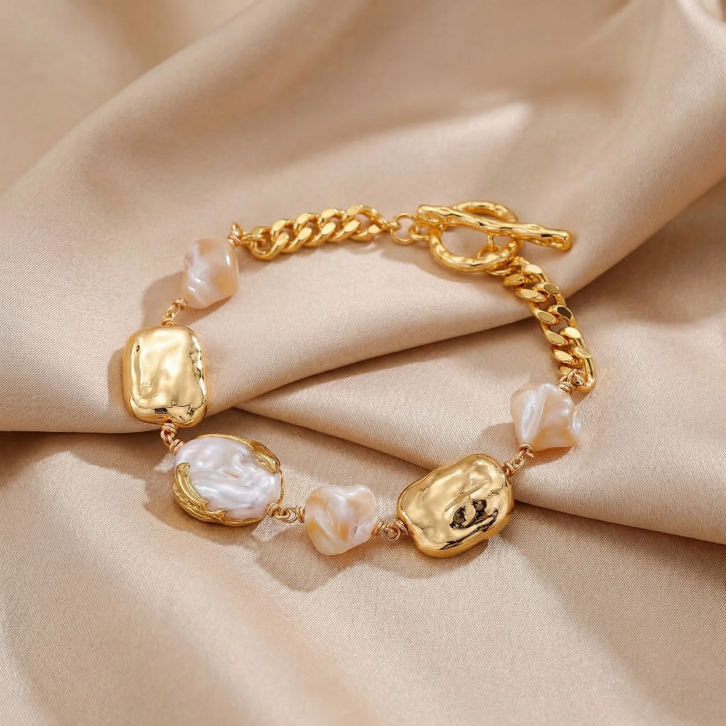 Luxury Organic Pearl Gold Bracelet | Elegant Natural Stone Statement Jewellery
