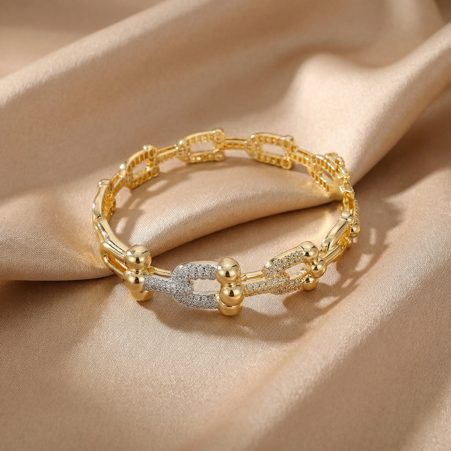 Elegant Pavé Link Bracelet in Gold & Silver | Statement Chain Design