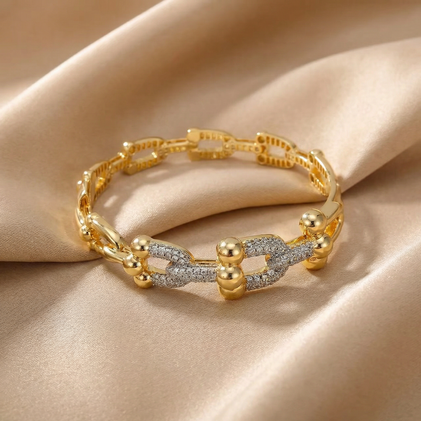 Elegant Pavé Link Bracelet in Gold & Silver | Statement Chain Design