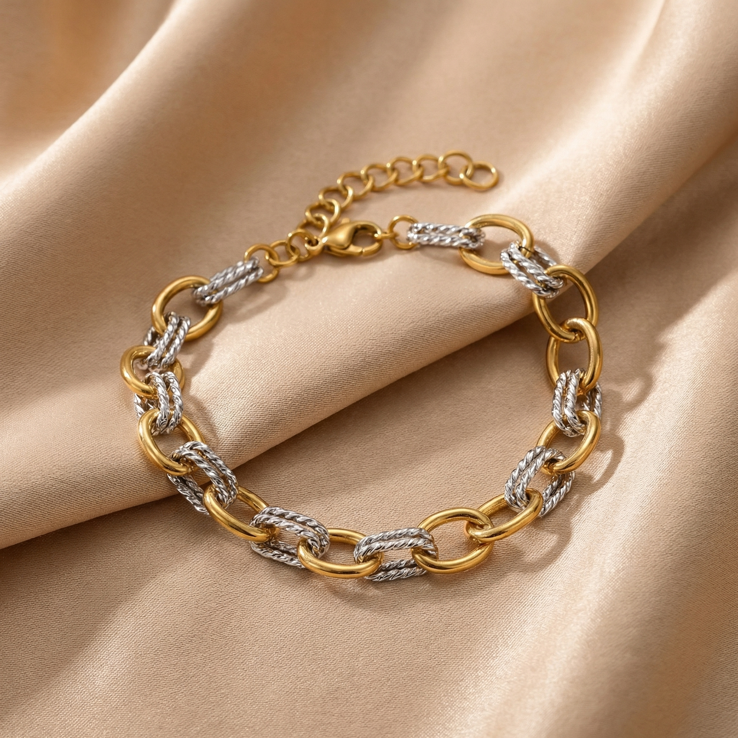 Luxury Two-Tone Link Bracelet | Elegant Gold & Silver Chain Statement