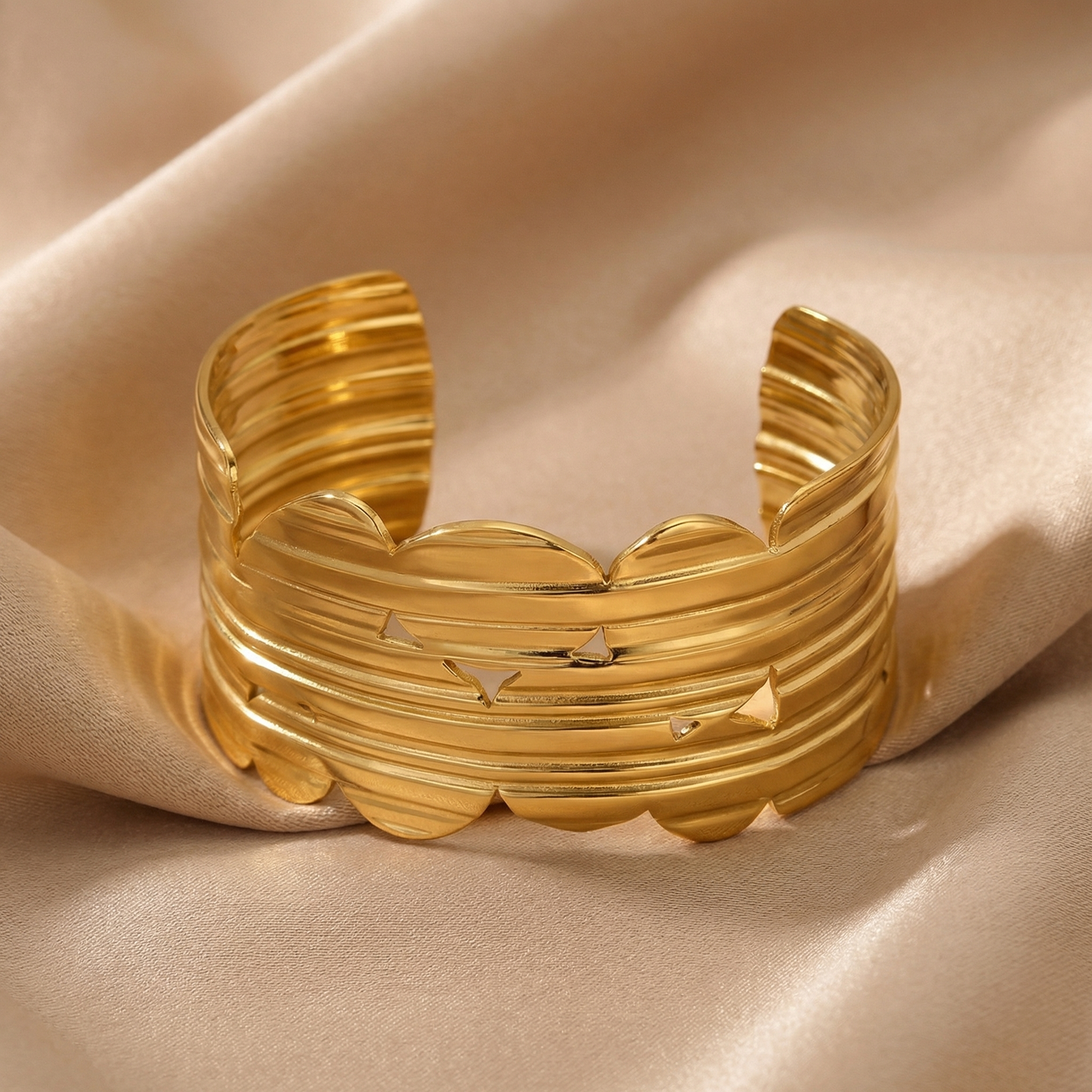 Bold Layered Statement Cuff in Gold | Sculpted Wide Bracelet Design