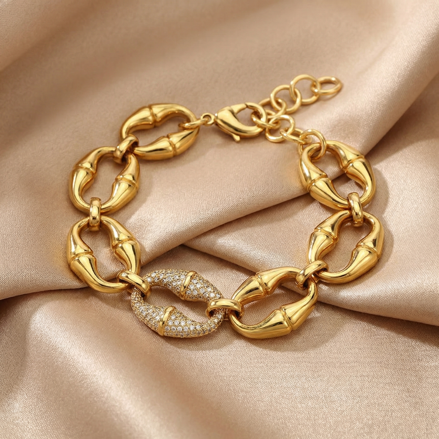Luxury Chunky Link Bracelet with Crystal Clasp | Bold Gold Statement Chain