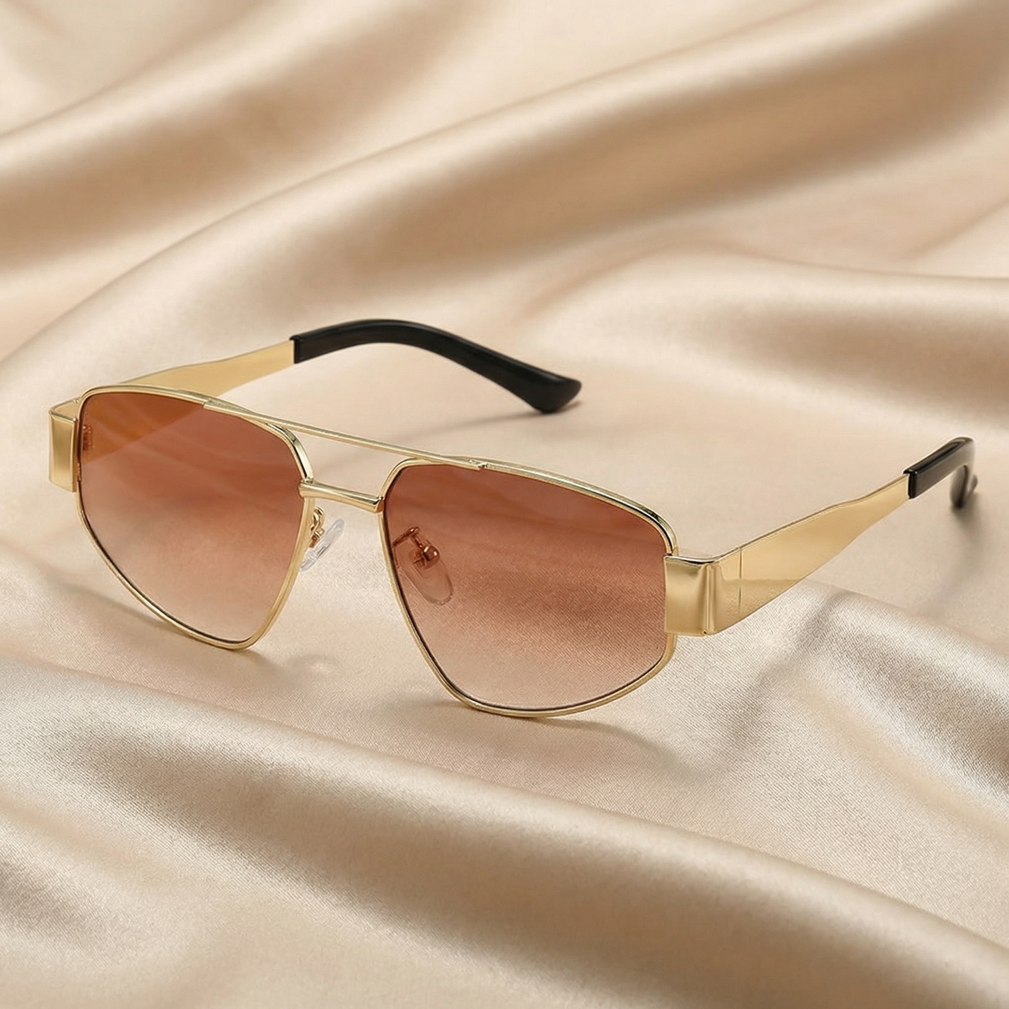 Gold Square Aviator Sunglasses with Black and Orange Gradient Lenses | Modern Metal Frame with Bold Contrast