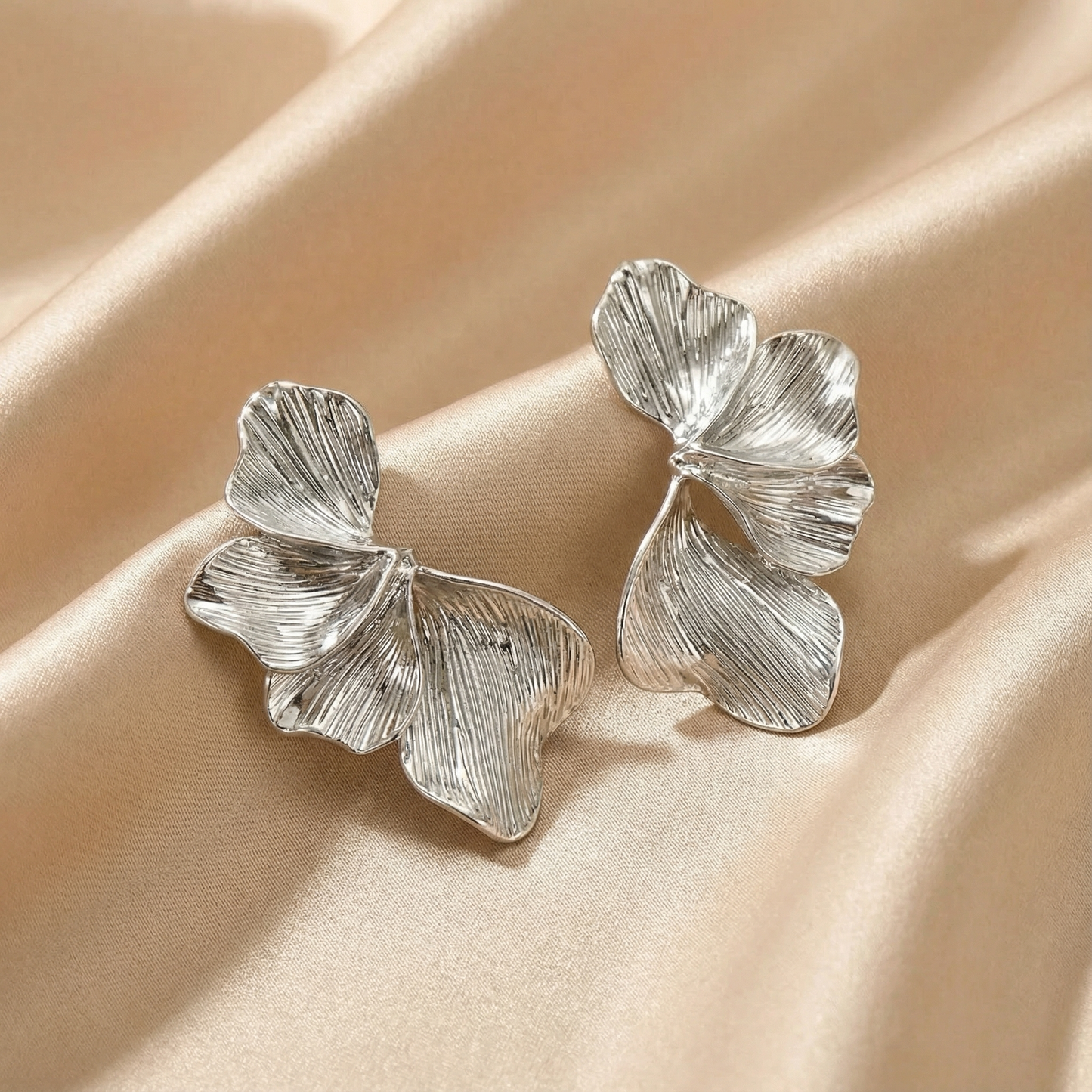 Sculptural Leaf Earrings | Organic Textured Design | Gold or Silver Finish | Elegant Statement Jewelry