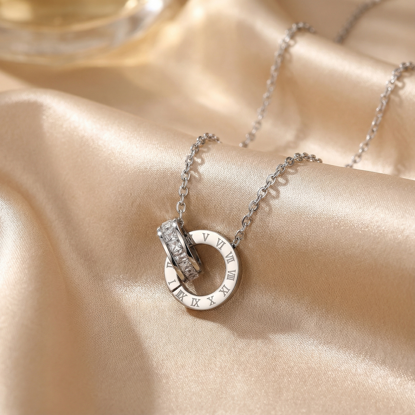 Stainless Steel Roman Circle Necklace | Symbolic Minimal Pendant | Silver & Rose Gold | Women’s Timeless Jewellery