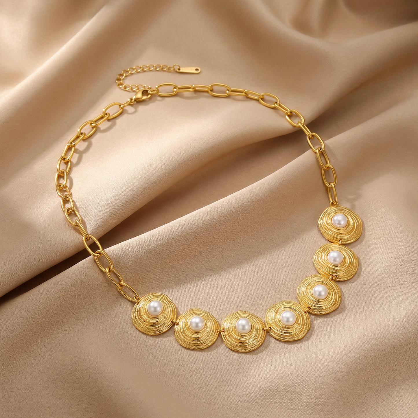 Textured Coin Pearl Necklace in Gold | Elegant Vintage-Inspired Statement