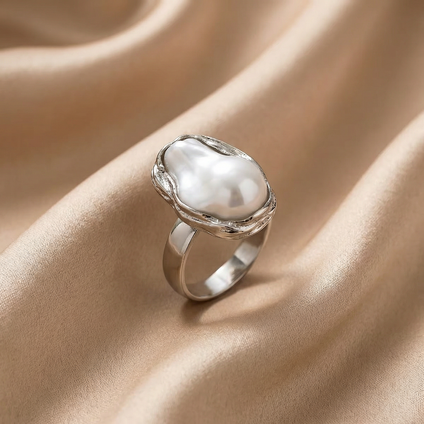 Minimalist Open Pearl Ring in Gold & Silver | Elegant Organic Statement