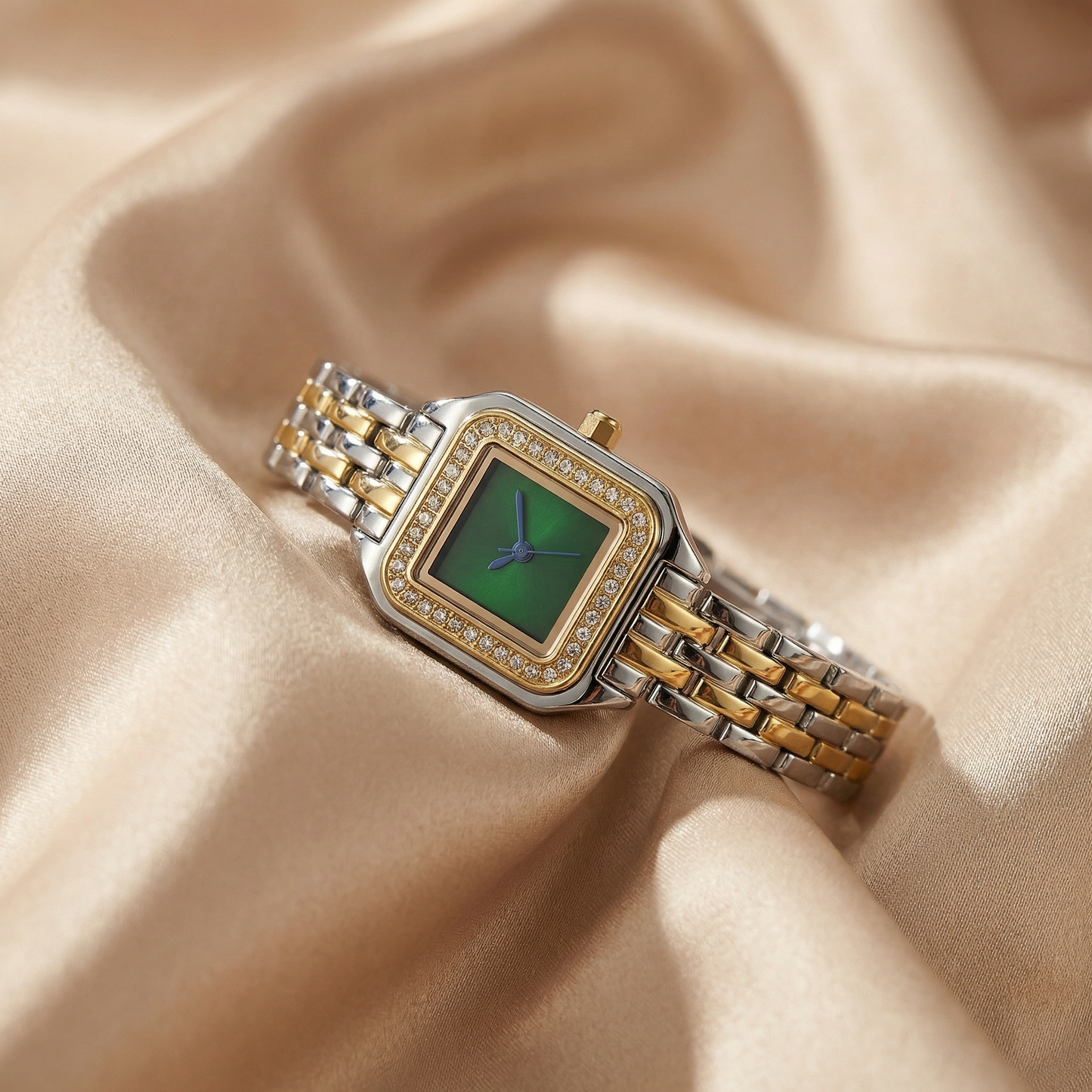 Silver & Gold Square Bracelet Watch for Women | Stainless Steel Link Watch | Red Green Champagne Dial Options