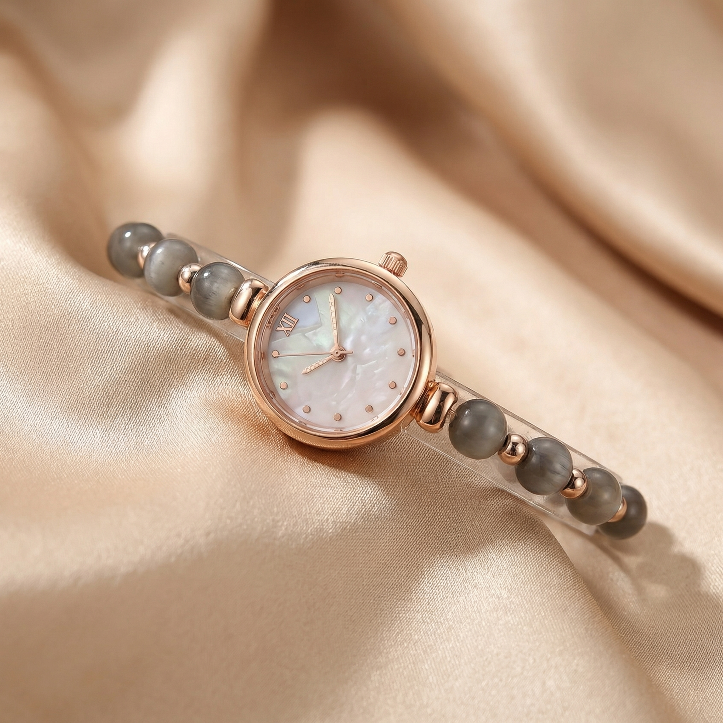 Elegant Pearl Bracelet Watch in Gold, Rose Gold, Silver & Grey | Timeless Jewellery-Inspired Timepiece