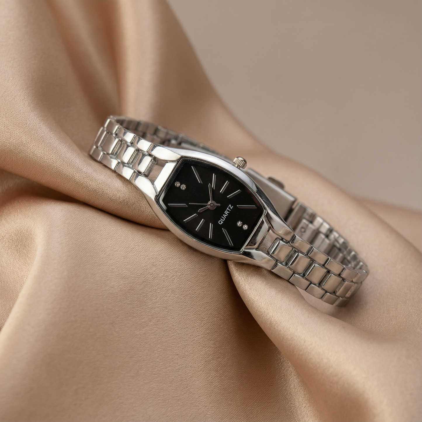 Rose & Silver Oval Bracelet Watch for Women | Stainless Steel Watch | Black Dial | Minimal Crystal Accents