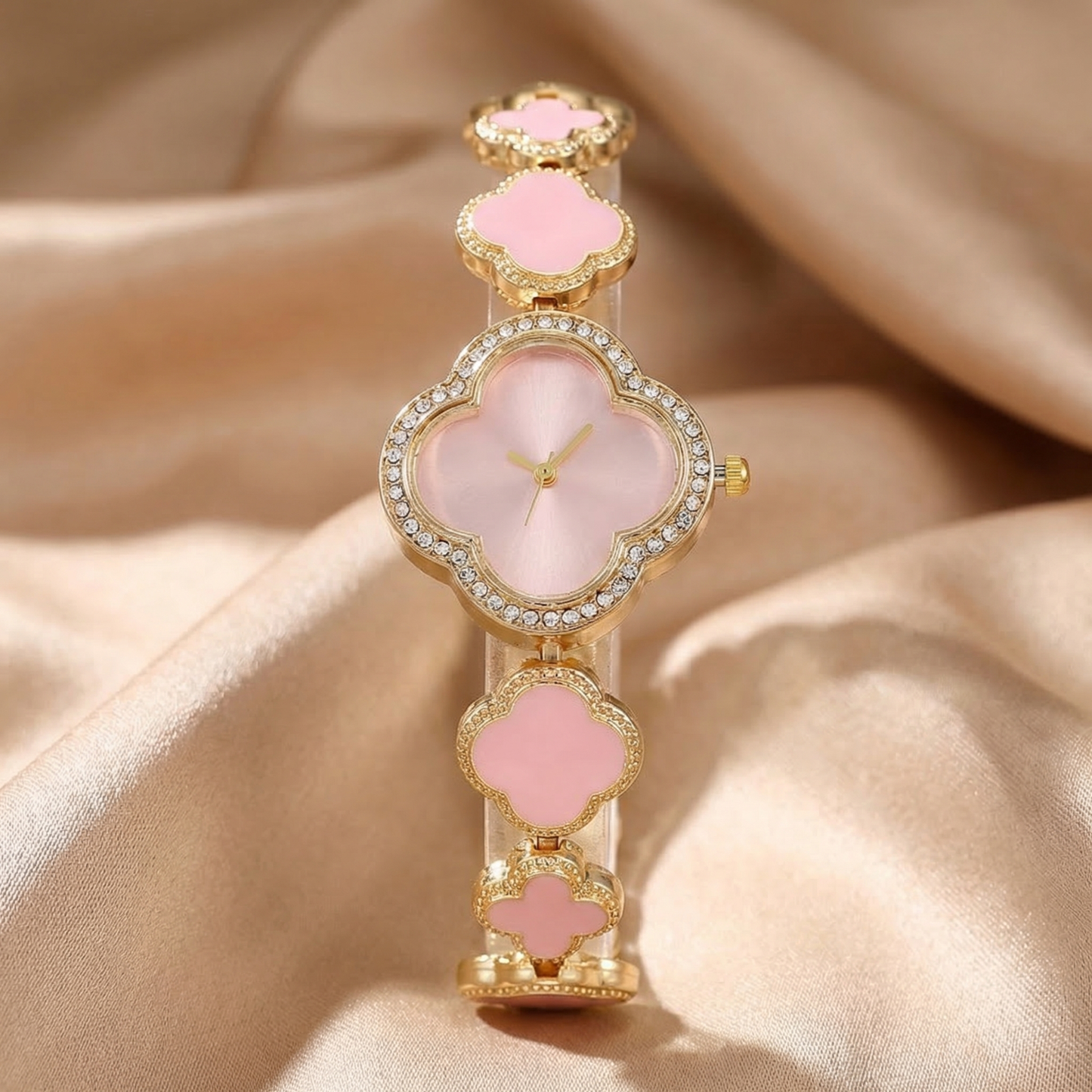 Luxury Clover Crystal Bracelet Watch in Gold | Elegant Floral Dial Jewellery Timepiece for Women