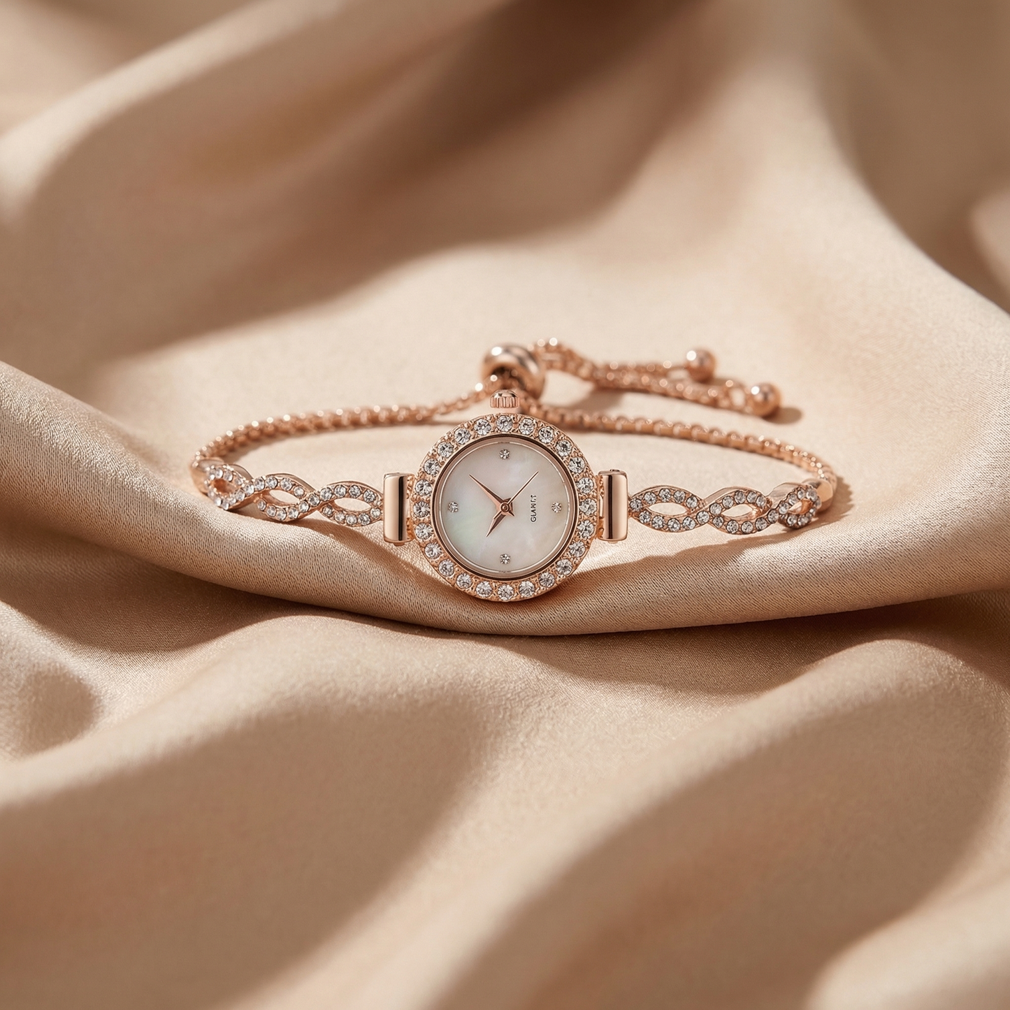 Luxury Crystal Twist Bracelet Watch in Gold, Silver & Rose Gold | Elegant Adjustable Jewellery Timepiece