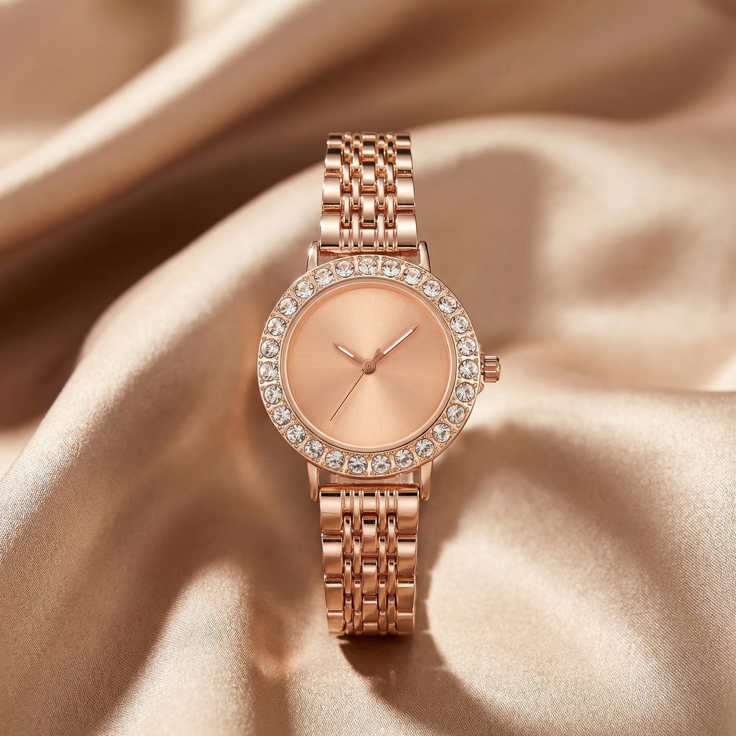 Luxury Crystal Bezel Bracelet Watch in Gold, Silver & Rose Gold | Elegant Minimal Dial Statement Timepiece