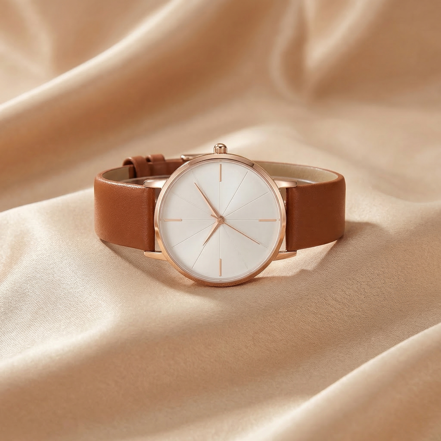 Minimalist Rose Gold Slim Dial Watch with Leather Strap | Elegant Modern Everyday Timepiece