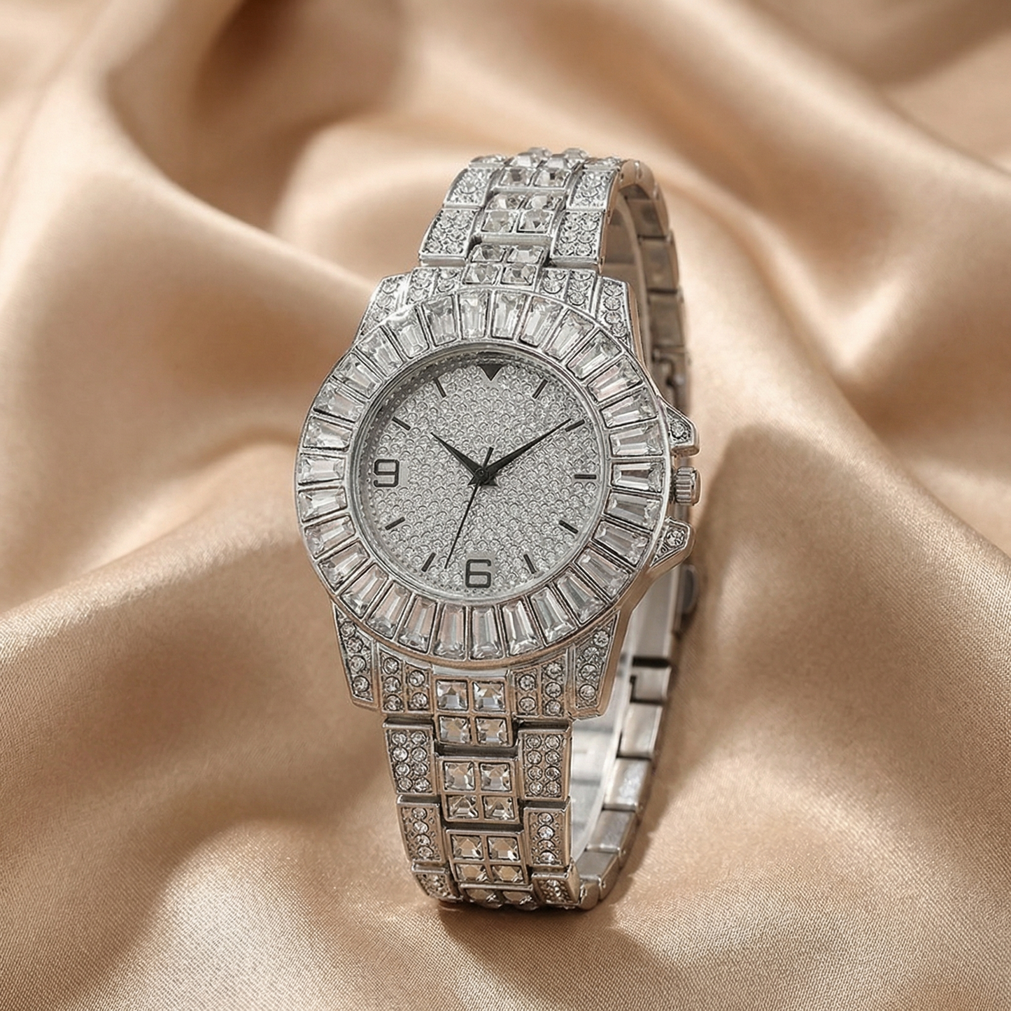 Luxury Crystal Statement Watch in Gold, Rose Gold & Silver | Full Diamond Dial Timepiece