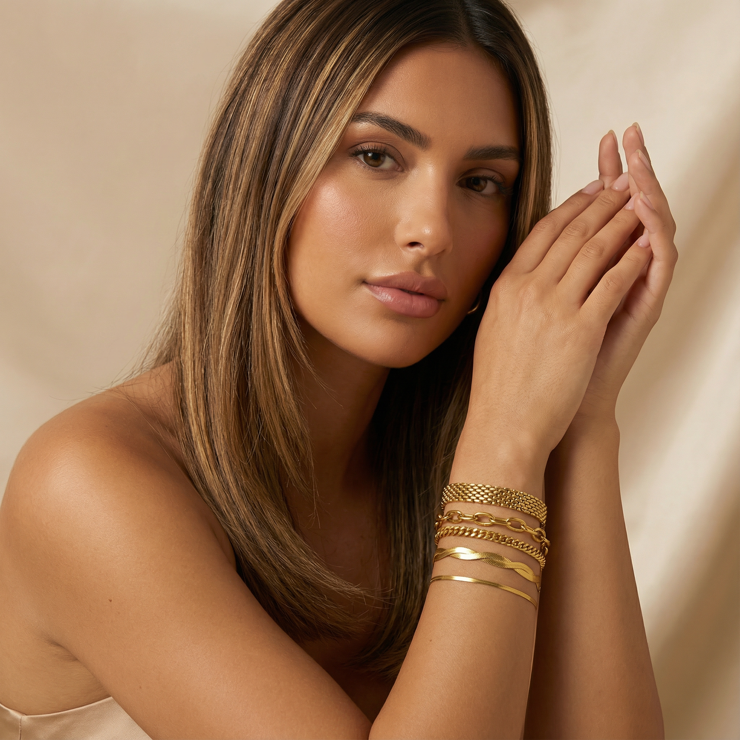 Gold Layered Bracelet Set | Stainless Steel Stackable Bracelets | Women’s Minimalist Jewelry