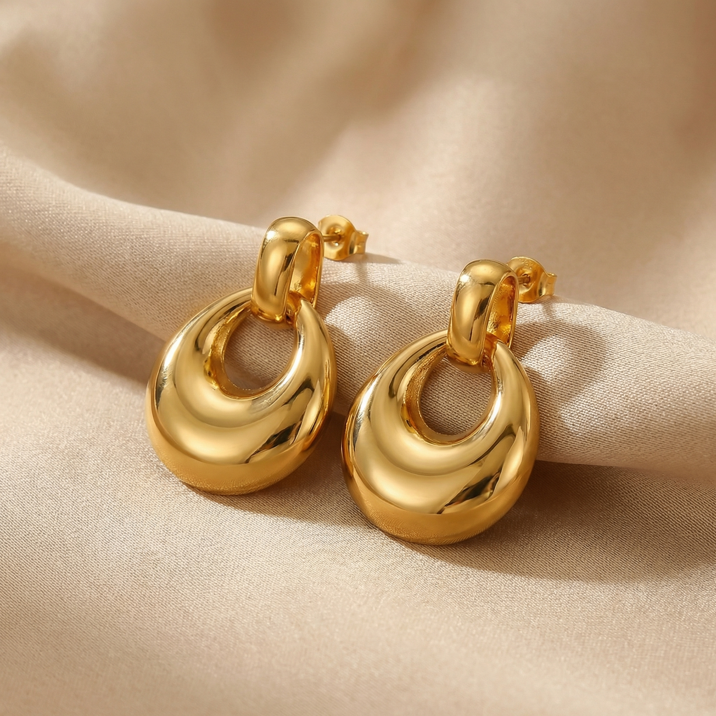 Gold Sculptural Stainless Steel Drop Earrings | Polished Statement Earrings | Modern Everyday Jewellery