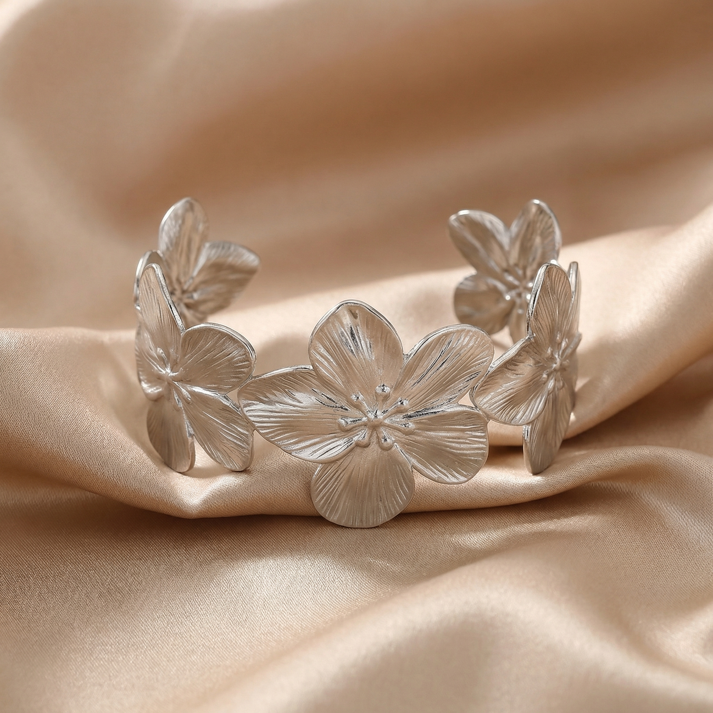 Luxury Floral Cuff Bracelet in Gold & Silver | Elegant Blossom Statement Bracelet for Everyday & Occasion Wear