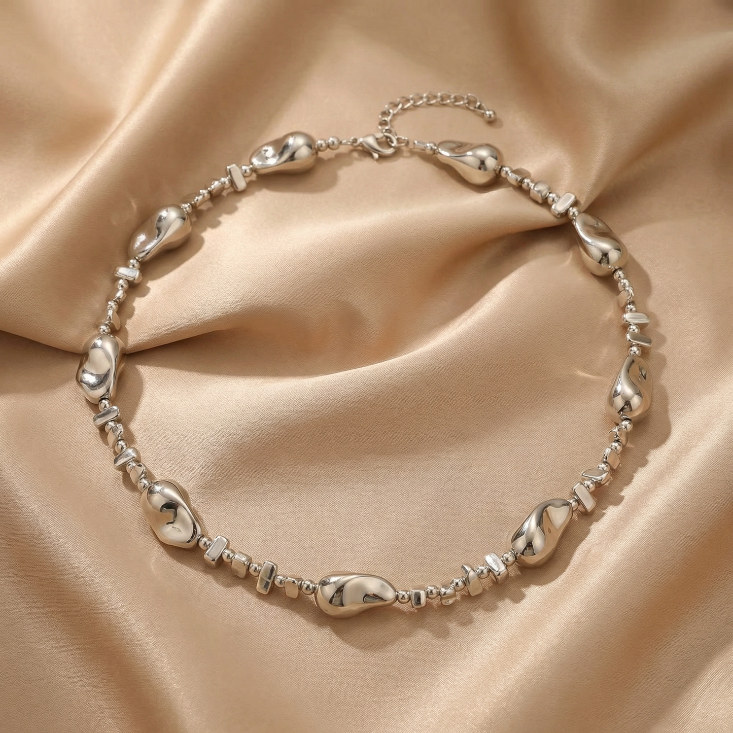 Gold & Silver Beaded Statement Bracelet | Polished Stainless Steel Luxury Bracelet | Elegant Modern Jewelry