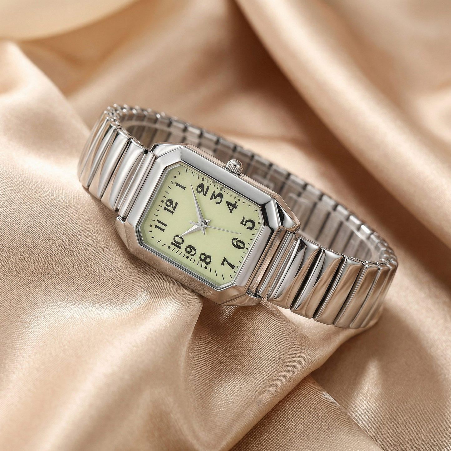 Gold Silver Vintage Rectangular Stretch Watch for Women | Stainless Steel Quartz Watch | Classic Retro Dial