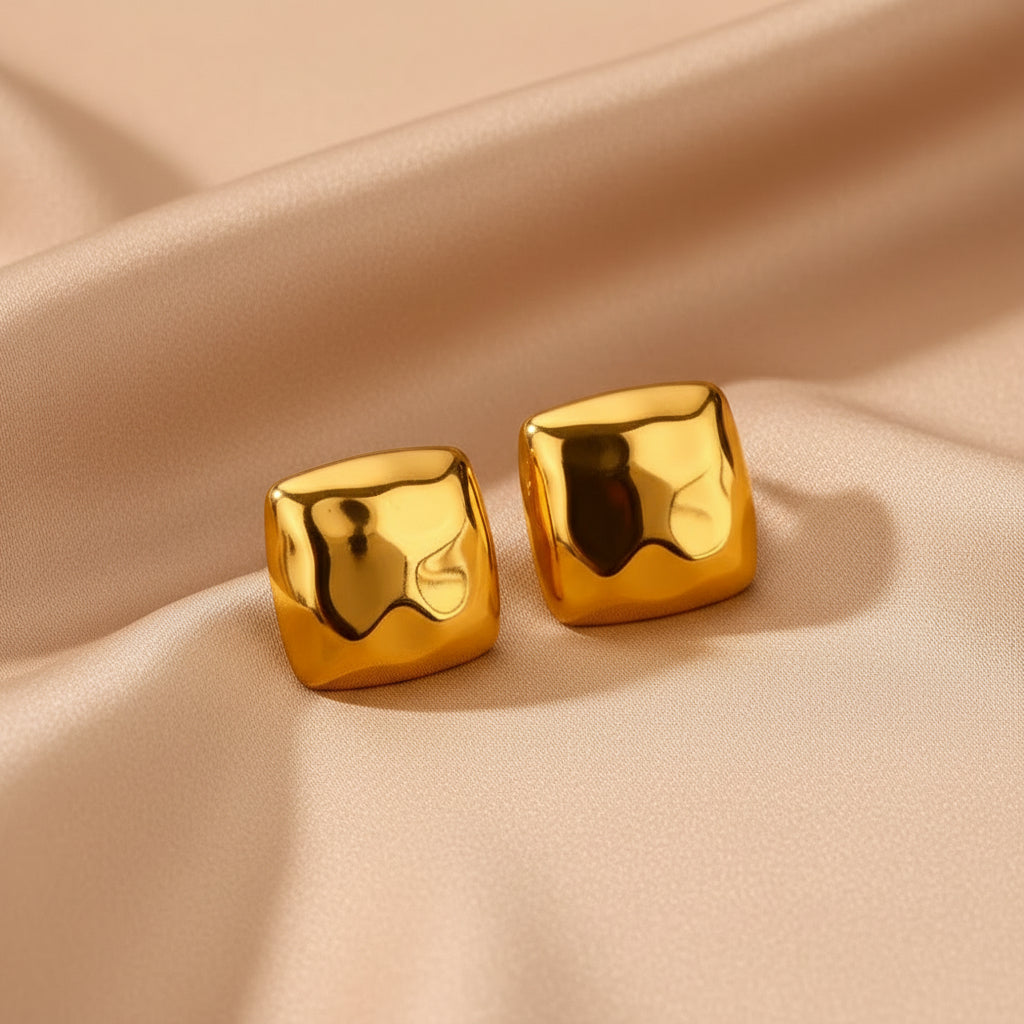 Chunky Square Earrings | Gold Statement Studs | Modern Geometric Earrings | Stainless Steel Women’s Jewellery