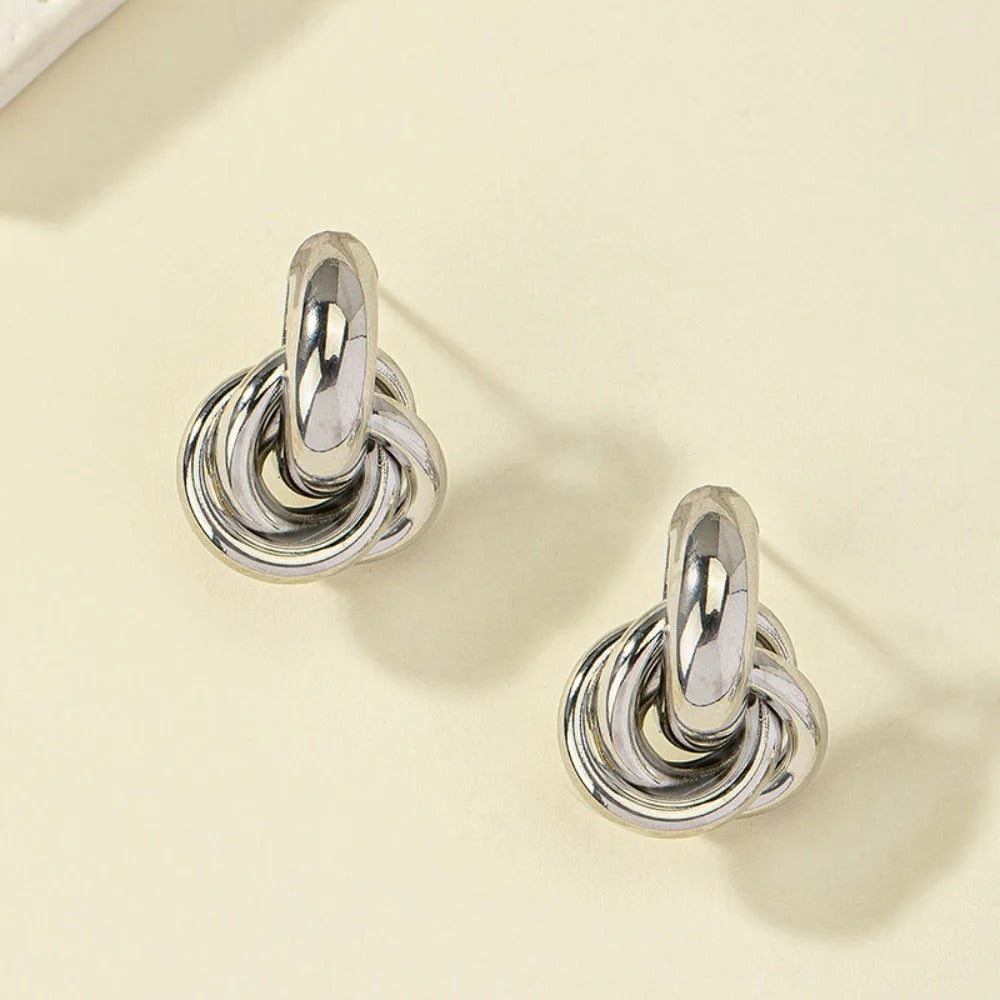 Gold & Silver Knot Hoop Earrings | Stainless Steel Chunky Interlocking Studs | Modern Women’s Fashion Earrings