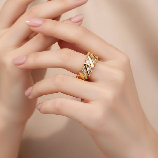 Gold Adjustable Geometric Ring | Stainless Steel Open Band | Women’s Fashion Ring | One Size Fits All