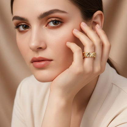 Gold Adjustable Geometric Ring | Stainless Steel Open Band | Women’s Fashion Ring | One Size Fits All