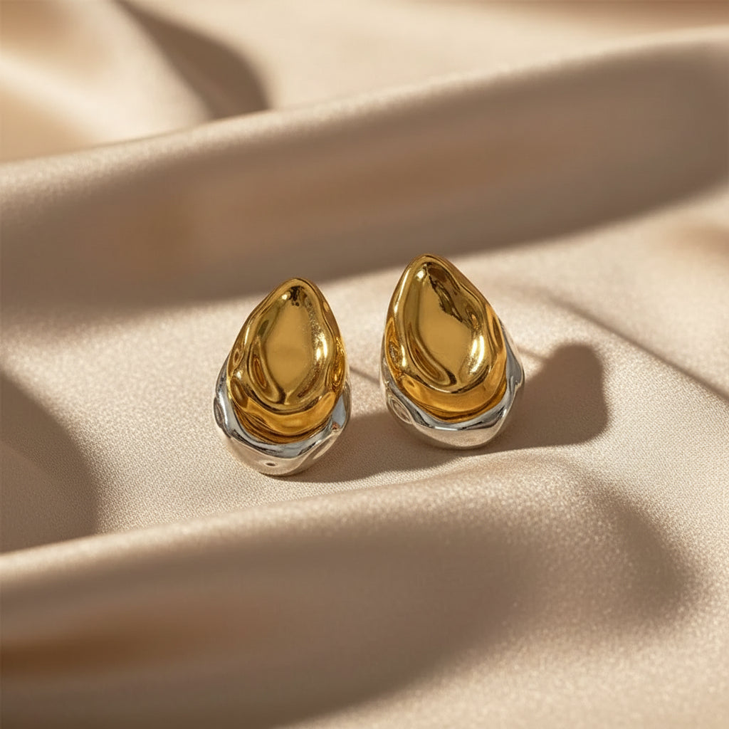 Gold Sculpted Teardrop Earrings | Stainless Steel Statement Studs | Women’s Modern Jewellery