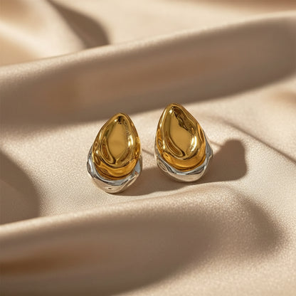 Gold Sculpted Teardrop Earrings | Stainless Steel Statement Studs | Women’s Modern Jewellery