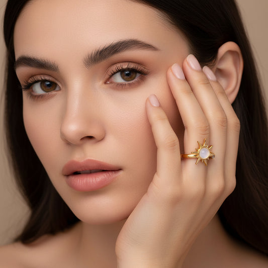 Gold Adjustable Sun Ring | Stainless Steel Women’s Ring | Open Band Celestial Ring | One Size Fits All