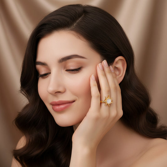 Gold Adjustable Sun Ring | Stainless Steel Women’s Ring | Open Band Celestial Ring | One Size Fits All