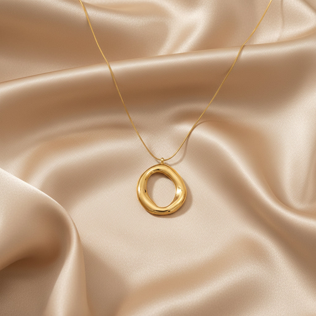Gold Oval Pendant Necklace | Stainless Steel Statement Necklace | Women’s Modern Jewellery