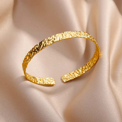 Gold Textured Cuff Bracelet | Stainless Steel Hammered Bracelet | Women’s Modern Jewellery