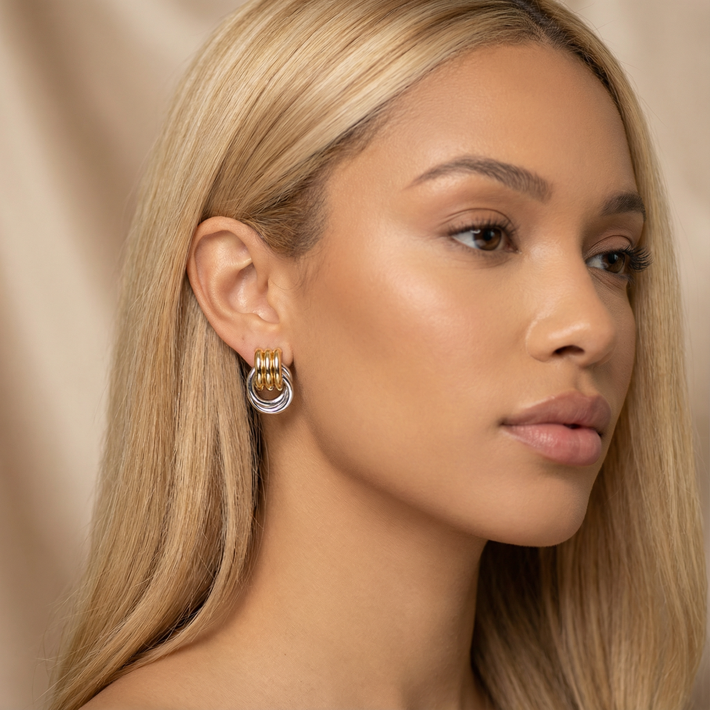 Gold, Silver & Two-Tone Loop Earrings | Stainless Steel Women’s Multi-Ring Studs | Modern Fashion Earrings