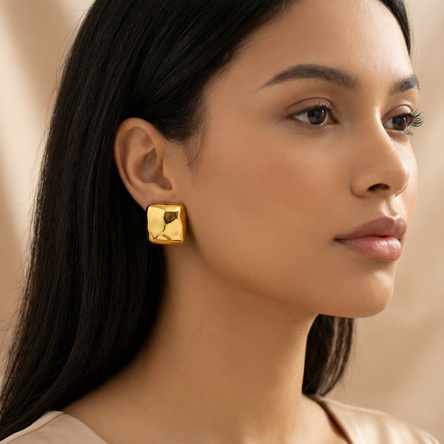 Chunky Square Earrings | Gold Statement Studs | Modern Geometric Earrings | Stainless Steel Women’s Jewellery