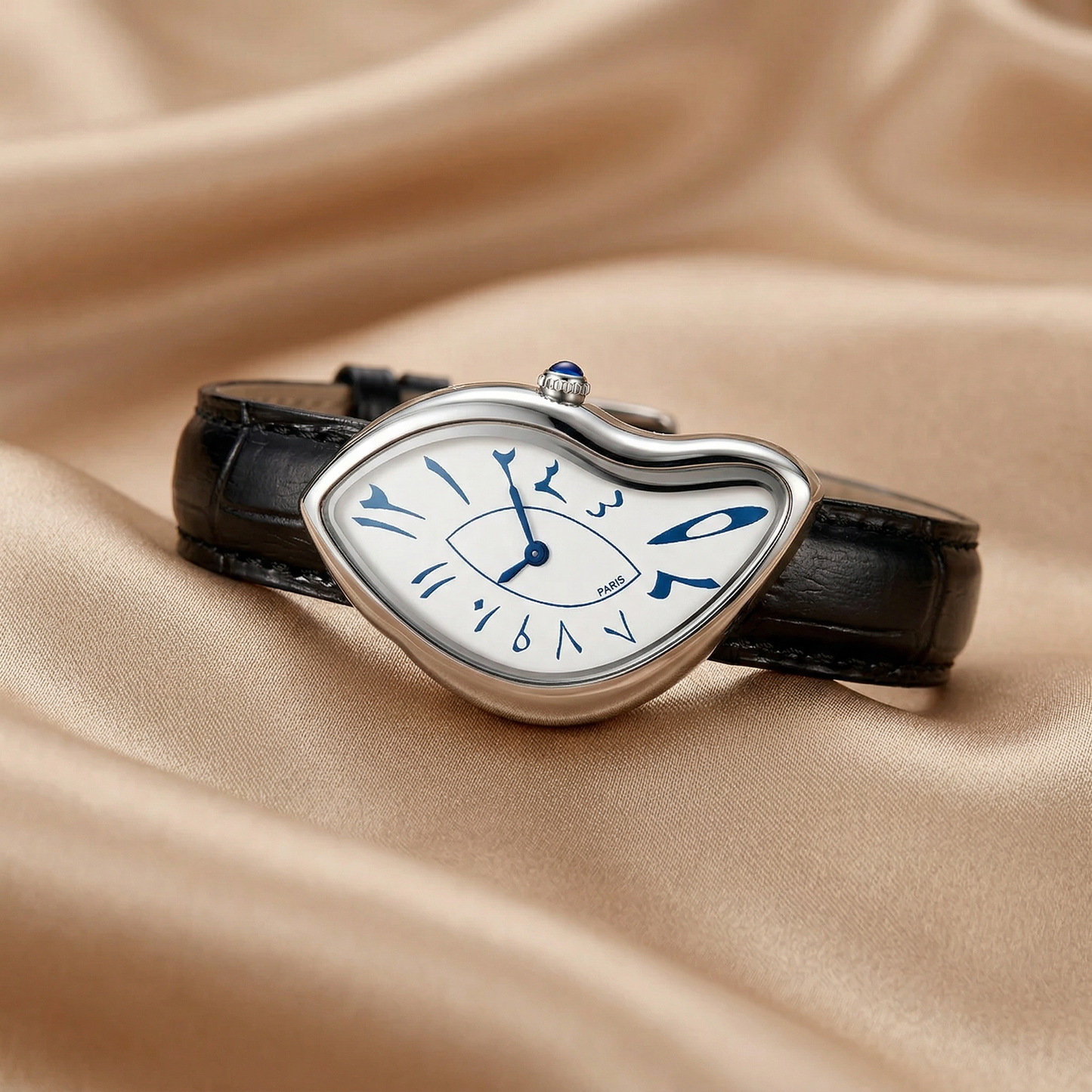 Abstract Melt Dial Watch in Gold & Silver | Artistic Asymmetrical Statement Timepiece with Leather Strap