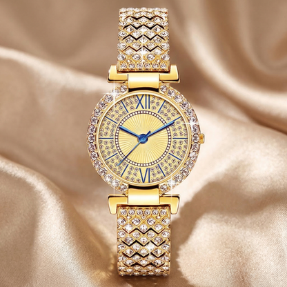 Luxury Diamond Roman Dial Bracelet Watch in Gold, Silver & Rose Gold | Crystal Bezel Elegant Women's Statement Timepiece