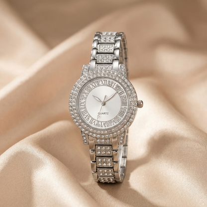 Stainless Steel Watch | Rose Gold & Silver Finish | Crystal-Detail Quartz Watch