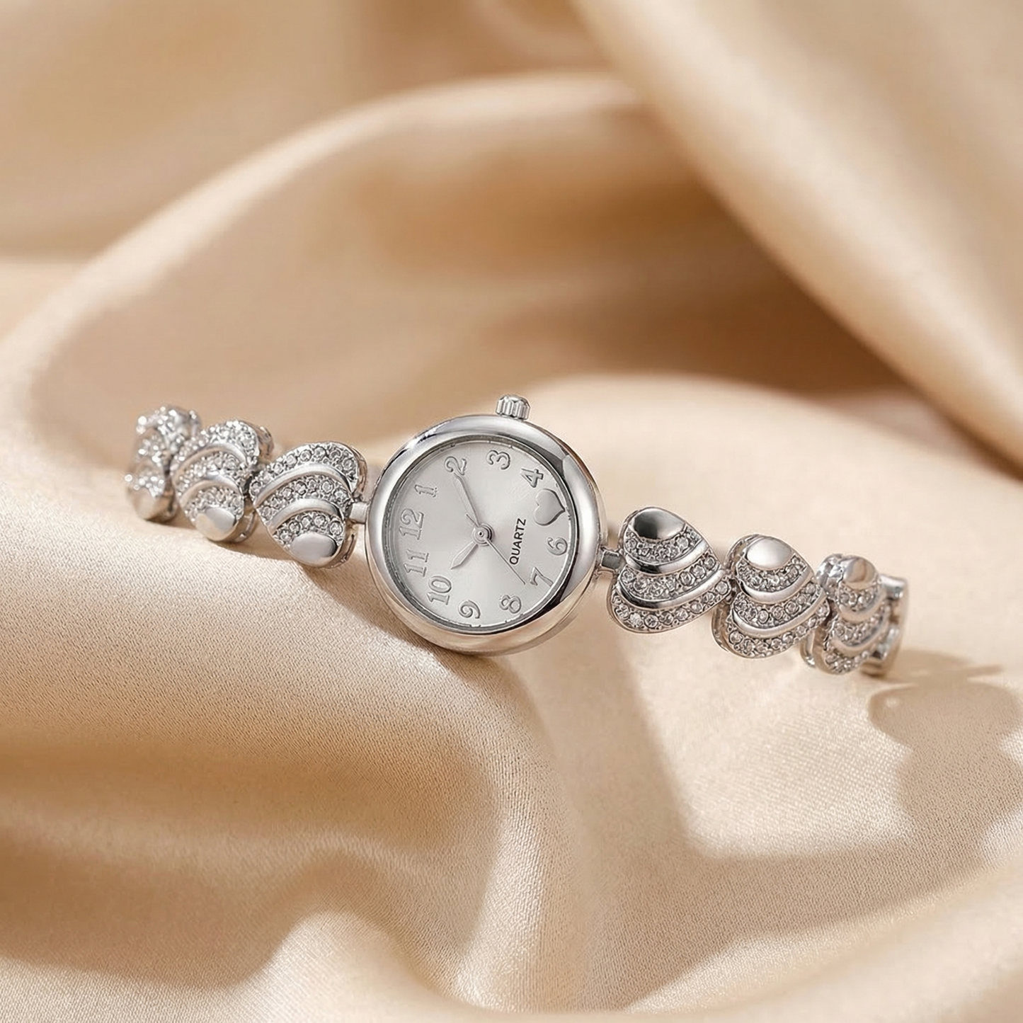 Luxury Crystal Heart Bracelet Watch in Silver | Elegant Romantic Jewellery Timepiece